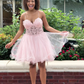 Pink Homecoming Dresses Spaghetti Backless Short Appliques Beads Mini Girls Prom Party Gowns for Sweet 15