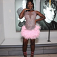 Pink Short Prom Homecoming Dress for Black Girl Sparkly Crystal Feather Sheer Mesh Birthday Celebrity Gown kleider damen