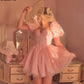 Princess Short Pink Party Prom Dresses Pretty Puff Sleeves Sweetheart Lace Organza Mini Fairy Homecoming Dress Summer