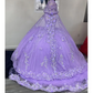 Lavender Quinceanera Sweet 16 Dresses V-Neck Lace Applique 3D Flower Beading Lace-up Prom Ball Gowns Graduation