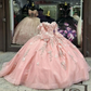 Light Pink Shiny Princess Sweetheart Ball Gown Quinceanera Dress Long Sleeve Beaded Appliques Party Gowns Vestidos De 15 Anos