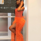 Orange Sweetheart Prom Homecoming Dress for Black Girl Luxury Ostrich Feathered sexy Slit Corset Top Birthday Gown for Women