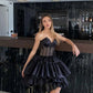 Black Prom Dress Elegant Strapless Illusion Party Dresses Mini Homecoming Dress For Girls Gala Formal Occasion Gowns