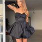 A-line Short Black Homecoming Dress Sweetheart Pleat Satin Prom Gown Formal Occasion Evening Party Dress Vestidos De Festa