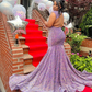 Glitter Purple Sequins Prom Dress For Black Girls 2024 High Slit Silver Crystal Beaded Party Gown Robe De Soiree