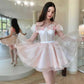 Princess Off Shoulder فستان سهرة Mini Party Dress Sexy 3D Flowers Evening Dresses Sweet Corset Short Organza Prom Dress