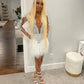 White Sparkling Short Homecoming Dress African Girls Rhinestone Sequins Feather Party Dresses New See Through O Neck Dresses