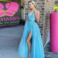 Sparkly Mermaid Homecoming Dresses Side Split Spaghetti Strap Prom Gown with Detachable Train Light Blue Sequins Pageant Wear