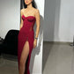 Burgundy Evening Dresses High Leg Slit Strapless Satin Mermaid Hochzeitspartykleid Vestido Formales Simples Y Elegante