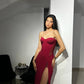 Burgundy Evening Dresses High Leg Slit Strapless Satin Mermaid Hochzeitspartykleid Vestido Formales Simples Y Elegante