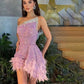 Glimmer Trendy Feathers Cocktail Dresses Strapless Sequines Tulle Sleeveless Backless Pleat Vestidos De Gala Personalised