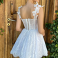 Elegant A-line Butterfly Straps Sweetheart Homecoming Dress Illusion Corset Bodice Cocktail Dresses Short Length Wedding Dresses