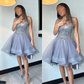 Fashion V-neck Ball Gown Knee Length Homecoming Dresses Rhinestone Organza Formal Occasion vestidos de formatura فساتين طوي