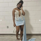 New In Blue Velvet Evening Dress With Train Sexy Short Black Girls Prom Dresses Elegant Women Cocktail Homecoming Party