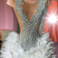 White Ostrich Feather Short Prom Homecoming Dresses Luxury Silver Diamond Birthday Gown vestidos de gala black girl