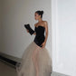 Elegant Evening Dress Strapless Black Velvet Prom Dress Tulle Wedding Evening patrty Dress Floor Length 2024