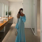 Blue Chiffon Mermaid Evening Dresses Off Shoulder Formal Occasion Gown Halter Prom Dress Evening Gowns 2024 Floor Length