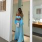 Blue Chiffon Mermaid Evening Dresses Off Shoulder Formal Occasion Gown Halter Prom Dress Evening Gowns 2024 Floor Length