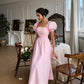 Pink Prom Dresses Princeces French Square Collar Homecoming Party Dress A Line Satin Evening Bride Vestidos De Gala