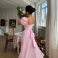 Pink Prom Dresses Princeces French Square Collar Homecoming Party Dress A Line Satin Evening Bride Vestidos De Gala