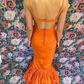 Orange Backless Mermaid Prom Dresses Button Ruffle Floor-Length Sleeveless Elegant Party Dresses For Women Cocktail