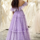 Off the Shoulder A-line Evening Gowns Lilac Dot Tulle Lace Up Corset Long Prom Dress Sweetheart Ruched Quinceanera Dresses 2024