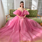 Organza Off the Shoulder Evening Dresses With Belt Sweetheart Pleated High Split Party Gowns Elegant Backless Lace Up Prom Dress