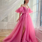 Organza Off the Shoulder Evening Dresses With Belt Sweetheart Pleated High Split Party Gowns Elegant Backless Lace Up Prom Dress