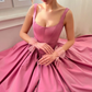 Elegant Square Collar Evening Dresses Taffeta Spaghetti Straps Basque Waist A-line Formal Party Gown Pleat Backless Dating Dress