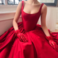 Spaghetti Straps A-line Evening Dresses Taffeta Square Collar Basque Waist Wedding Party Dress Elegant Floor-Length Prom Gowns