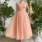 Tulle Spaghetti Straps Prom Dresses Square Collar A-line 3D Flower Girl's Homecoming Dress Elegant Pleated Tea-length Party Gown