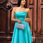 Simple Satin Strapless A-line Evening Dresses Lake Blue Backless Sleeveless Party Dress Elegant Summer Fashion Mini Prom Gowns