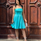 Simple Satin Strapless A-line Evening Dresses Lake Blue Backless Sleeveless Party Dress Elegant Summer Fashion Mini Prom Gowns