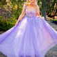 Dot Tulle A-Line Spaghetti Straps Prom Dresses with Bow Tie Lilac Sweetheart Lace Up Evening Gowns Valentine's Day Dating Dress