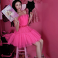 Tulle Strapless Mini Homecoming Dresses Sleeveless A-line Pleats Ruched Princess Dress Backless Birthday Party Graduation Gowns