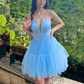 Sky Blue Homecoming Dresses Strapless Lace up Back A Line Tulle Beads Girls Short Prom Birthday Party Matric Dance Dress Bespoke