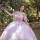 Princess Pink Bloom Puffy Gowns 3D Flower Beaded A-line Long Tulle Eveing Dresses With Train Garden Bridal Gowns