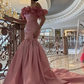 Beautiful Rose Pink Bloom Mermaid Long Maxi Gowns To Event Party Lace Up Black 3D Flower Strapless Formal Party Dresses