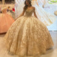 Champagne Quinceanera Dress Straps Off Shoulder Sweet 16 Years Gowns Birthday Party Princess Puffy Ball Gown Formal Vestidos