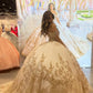 Champagne Quinceanera Dress Straps Off Shoulder Sweet 16 Years Gowns Birthday Party Princess Puffy Ball Gown Formal Vestidos