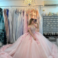 Sparkly Pink Princess Quinceanera Dresses Off Shoulder Luxury Crystal 3D Floral Applique vestidos 15 quinceañera 2024