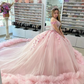 Sparkly Pink Princess Quinceanera Dresses Off Shoulder Luxury Crystal 3D Floral Applique vestidos 15 quinceañera 2024