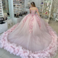 Sparkly Pink Princess Quinceanera Dresses Off Shoulder Luxury Crystal 3D Floral Applique vestidos 15 quinceañera 2024