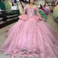 Pink Sparkly Princess Quinceanera Dresses Floral Applique Lace Beads Corset vestidos de 15 quinceañera 2024 Prom Lace Up