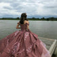 Luxury Pink Vestidos De 15 Quinceañera Dress 2024 Princess Sequin Ball Gown Sweet 15 Birthday Dress Glitter Xv Charro Prom Gowns