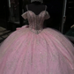 Pink Sparkly Princess Quinceanera Dresses with Bow Mexican Crystal Beaded Off Shoulder vestidos de 15 quinceañera 2024