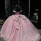 Pink Sparkly Princess Quinceanera Dresses with Bow Mexican Crystal Beaded Off Shoulder vestidos de 15 quinceañera 2024