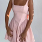 Sleeveless Square Collar Homecoming Dress Pink Slip Dress Short Mini A-Line Pleats New Sexy Backless Bow Lovely Prom Party Dress