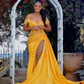 Sexy Yellow Special Evening Dress Lace Appliques Mermaid Satin Party Dress Floor-Length Bridal Prom Dress Robes de soirée 2024