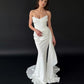 Popular Strapless Sheath Mermaid Wedding Dresses Princess Sleeveless Beach Bridal Growns Draped Train Robe de Mariage